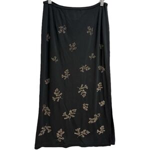 Talbots Black Embroidered Floral Midi Skirt Boho Cottagecore Y2K Pull On Small
